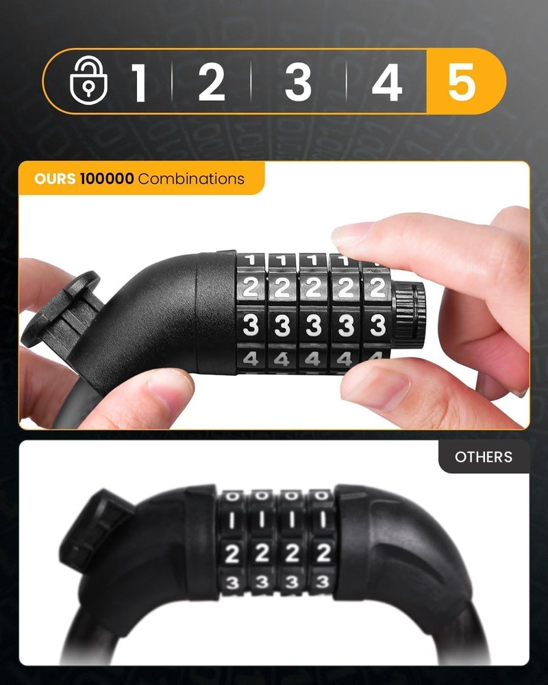 KEYSTP Bike Lock Cable with Combination,High Security 5-Digit Resettable Combination Bicycle Lock Anti-Theft, with Mounting Bracket for Bikes and Scooters - Image 2